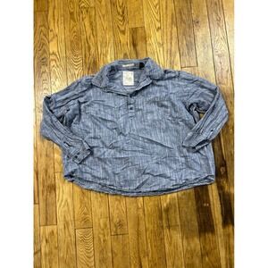 Tasso Elba Island‎ Mens 2XB Blue Linen Blend Button Long Sleeve Casual Shirt